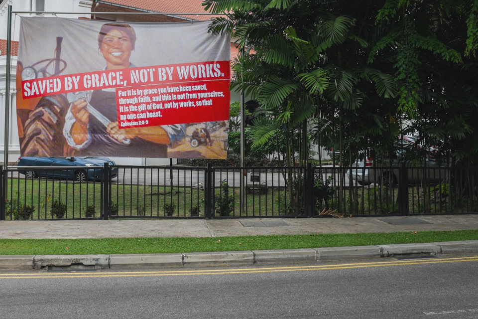 ‘Saved by grace, not by works’ in a christian church.