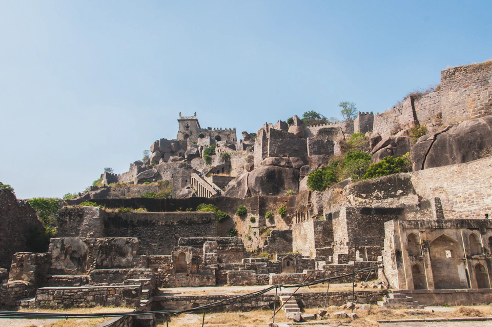 Preparing to climb to the top of Golconda Fort.