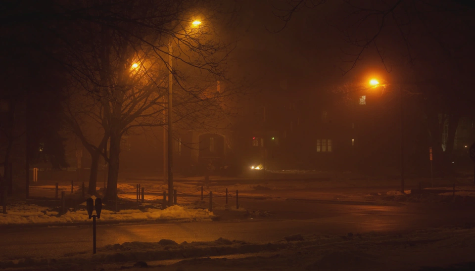 Noche de niebla y nieve.